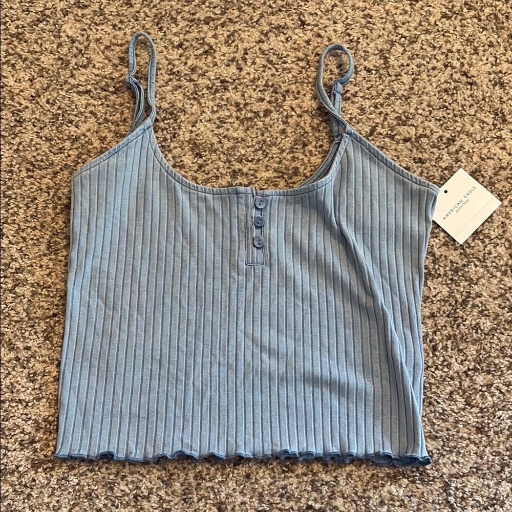 American Eagle Blue Sleeveless Ribbed Crop Tank